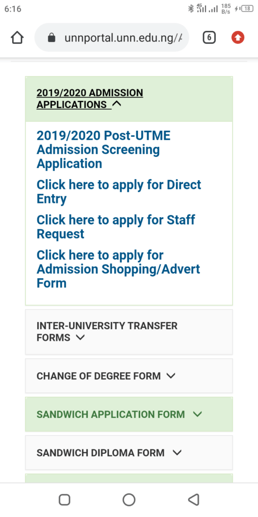 UNN post graduate form for 2020/2021 Direct Entry form for 2020/2021